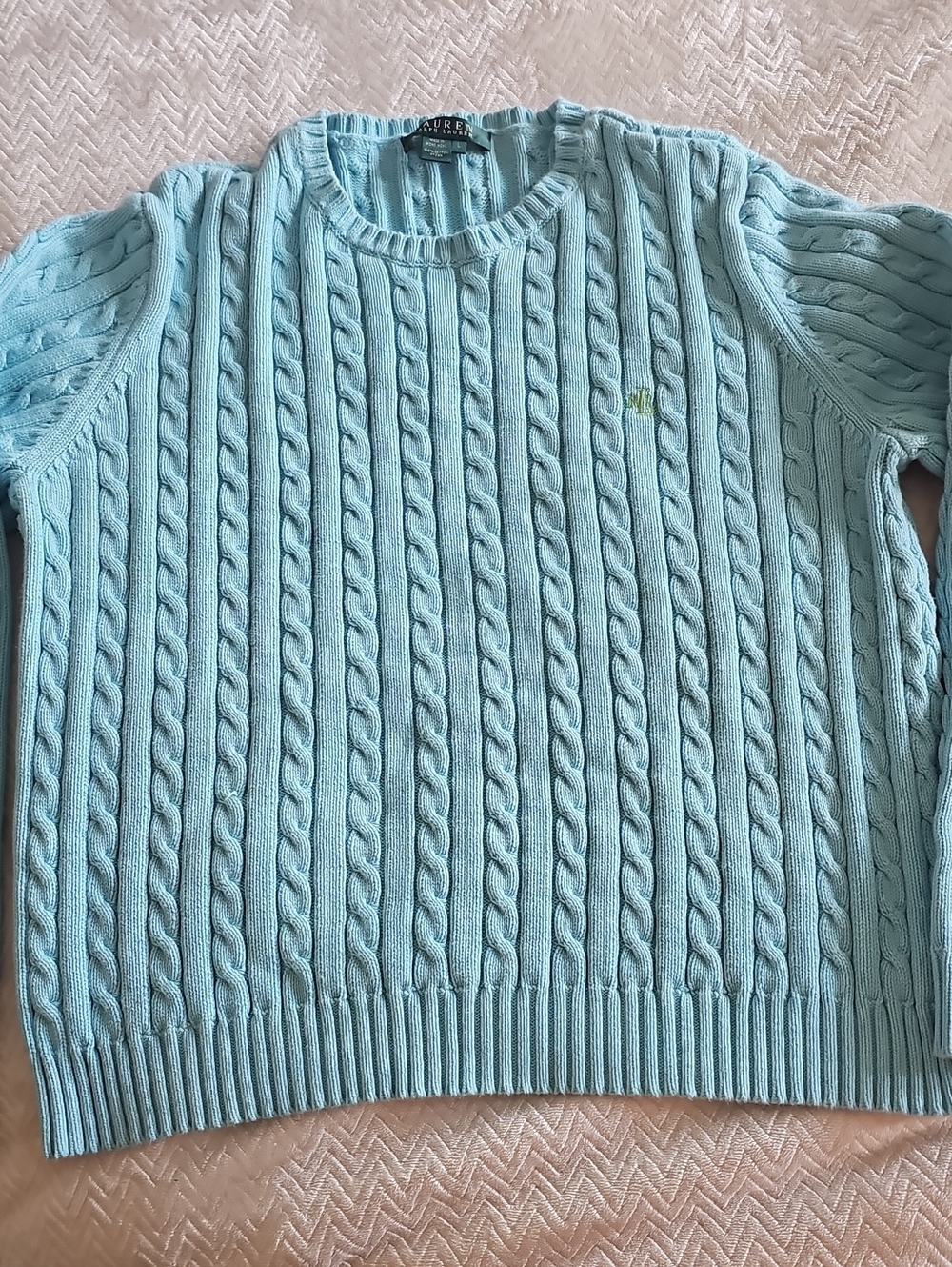 Lauren Ralph Lauren Pastel Blue Cable-Knit Crew Sweater
